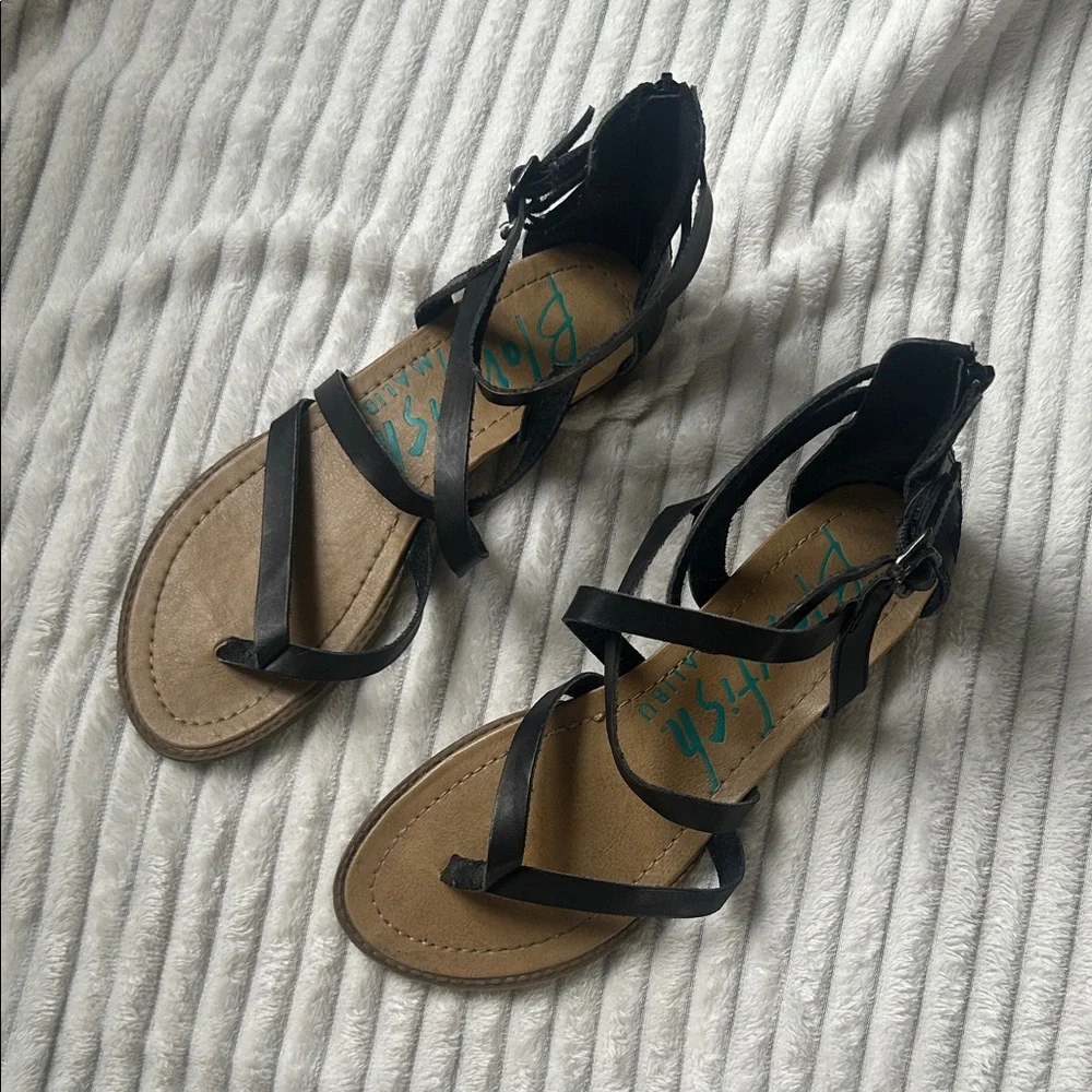 Women's Black Strappy Gladiator Sandals with Ankle Buckle - Picture 2 of 2